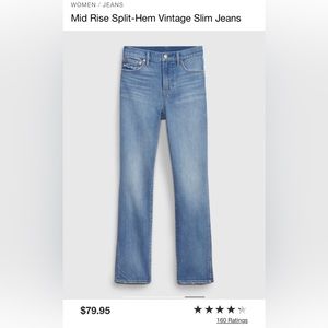 Gap Mid Rise split hem vintage jeans
